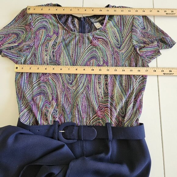 Cartise Intl Jumpsuit Womens 8 Navy Rainbow Wide Leg Palazzo Disco 90s VTG Boho - Picture 4 of 14